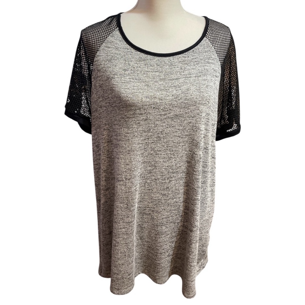 Ultra Teeze Womens Mesh Sleeve Shirt Stretch Gray Black Size 3X Edgy Summer NWT